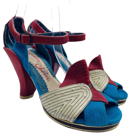 Irregular Choice Little Miss Oh Suede Peep Toe Ankle Strap Heels Pumps Size 7.5 - Picture 2 of 8